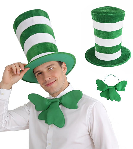 Carnival Top Hat in Green and White Stripes