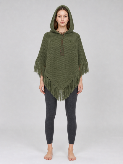 Triangular Hooded Poncho Cape with Belt