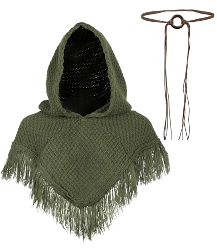 Triangular Hooded Poncho Cape with Belt