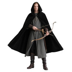 Black Velvet Hooded Cloak for Adults – Long Medieval Renaissance Costume Cape with Pointed Hood