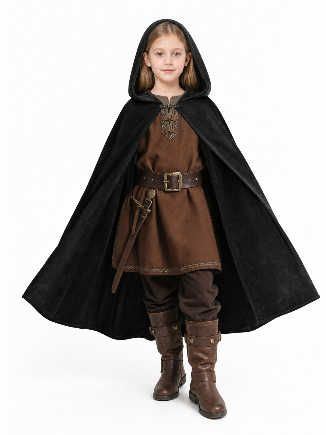 Black medieval hooded carnival cloak