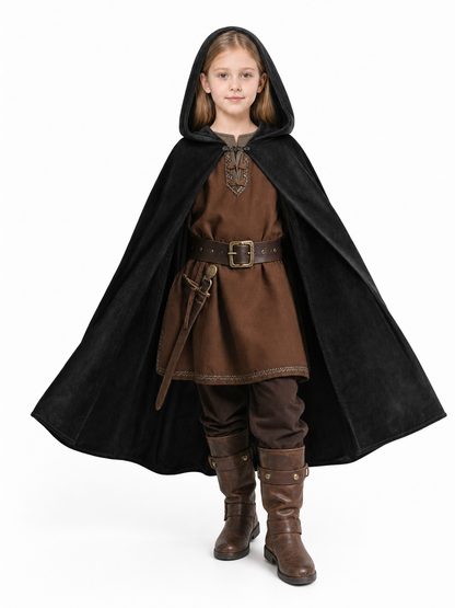 Black medieval hooded carnival cloak