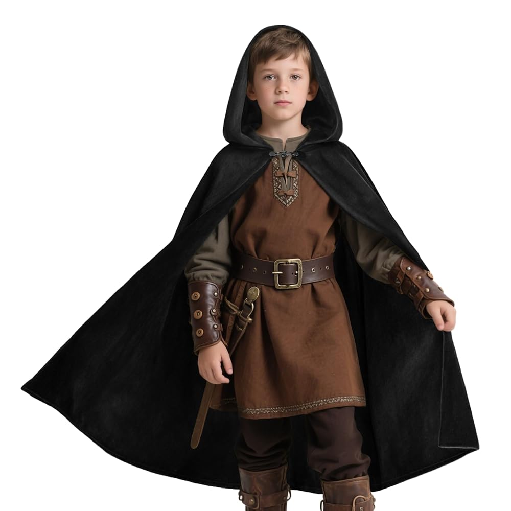 Black medieval hooded carnival cloak