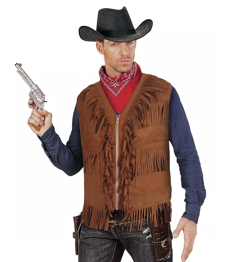 Western-Style Khaki Vest with Fringe
