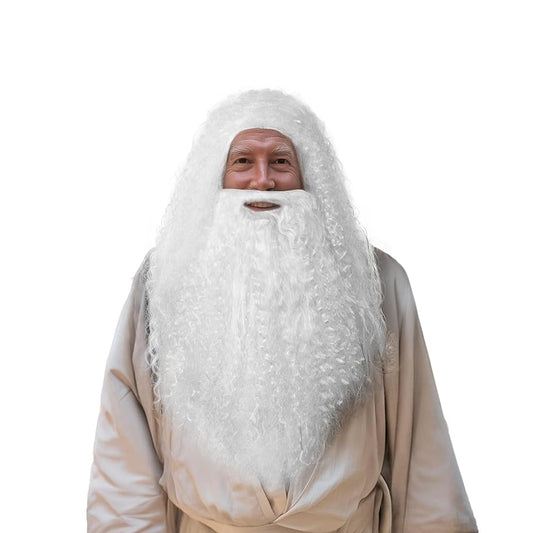 White Carnival Wig with Long Beard