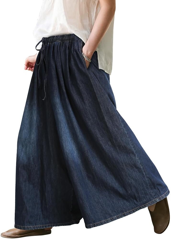 Women's high-waisted palazzo jeans with a drawstring