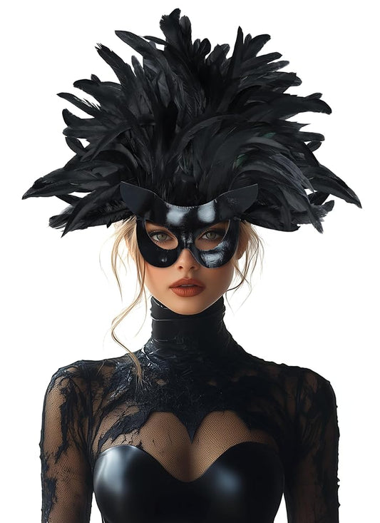 Black Feather Mask for Carnival and Halloween