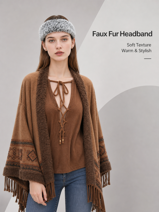 Wide Fluffy Gray Headband