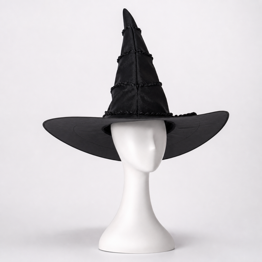 Black Halloween Witch Hat With Glossy Surface, Tall Pointed Crown And Wide Floppy Brim For Witch Cosplay Costume Party Accessory
