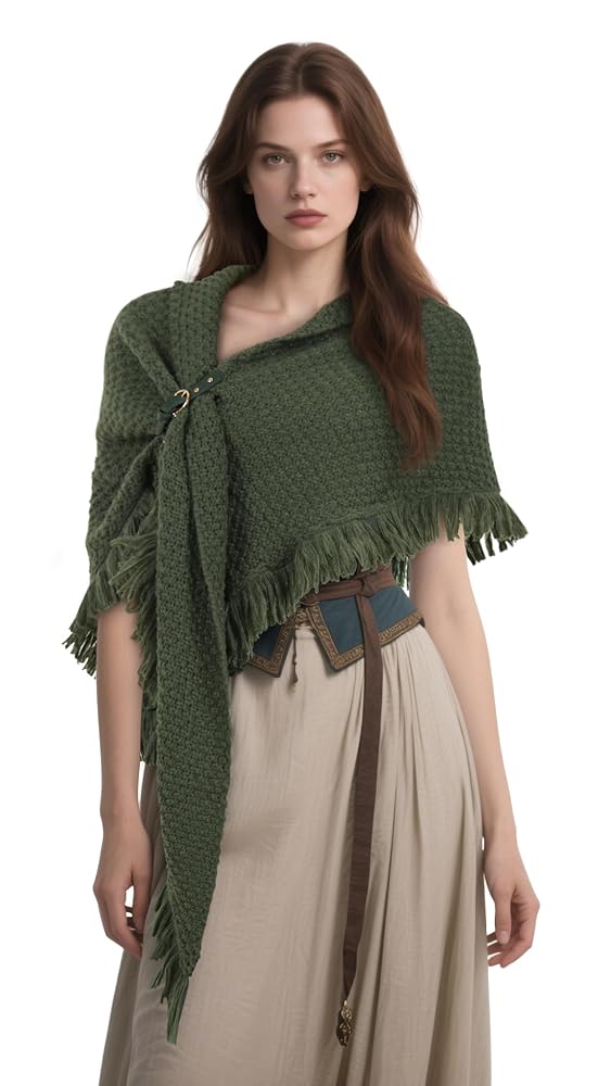 Triangular Wool Shawl with Long Fringe