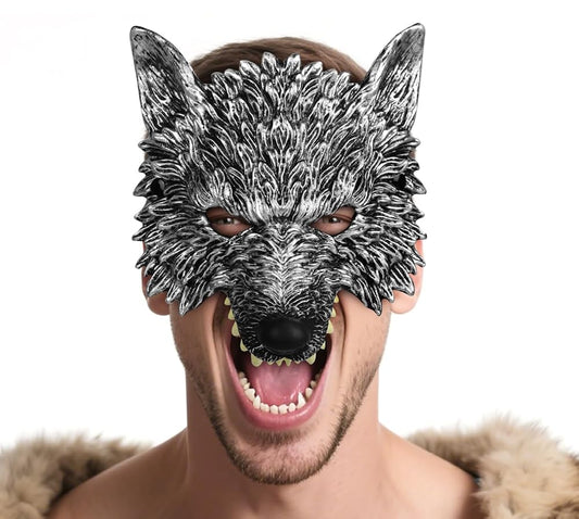 1pc Halloween Wolf Mask, Realistic Full-Face Silver & Black Werewolf Design for Cosplay Party