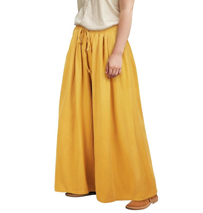Wide-Leg Yellow High-Waisted Pants with Drawstring