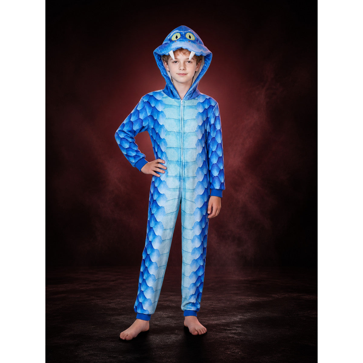 Dinosaur Hooded Costume with Zipper and Blue Belly main product view