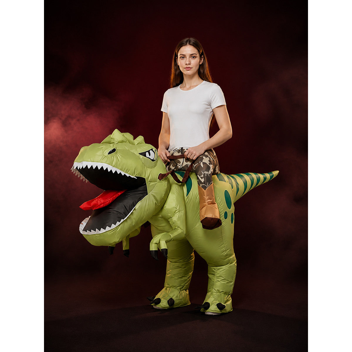 Green Dinosaur Inflatable Costume with Tail and Spots, Halloween Party Outfit main product view