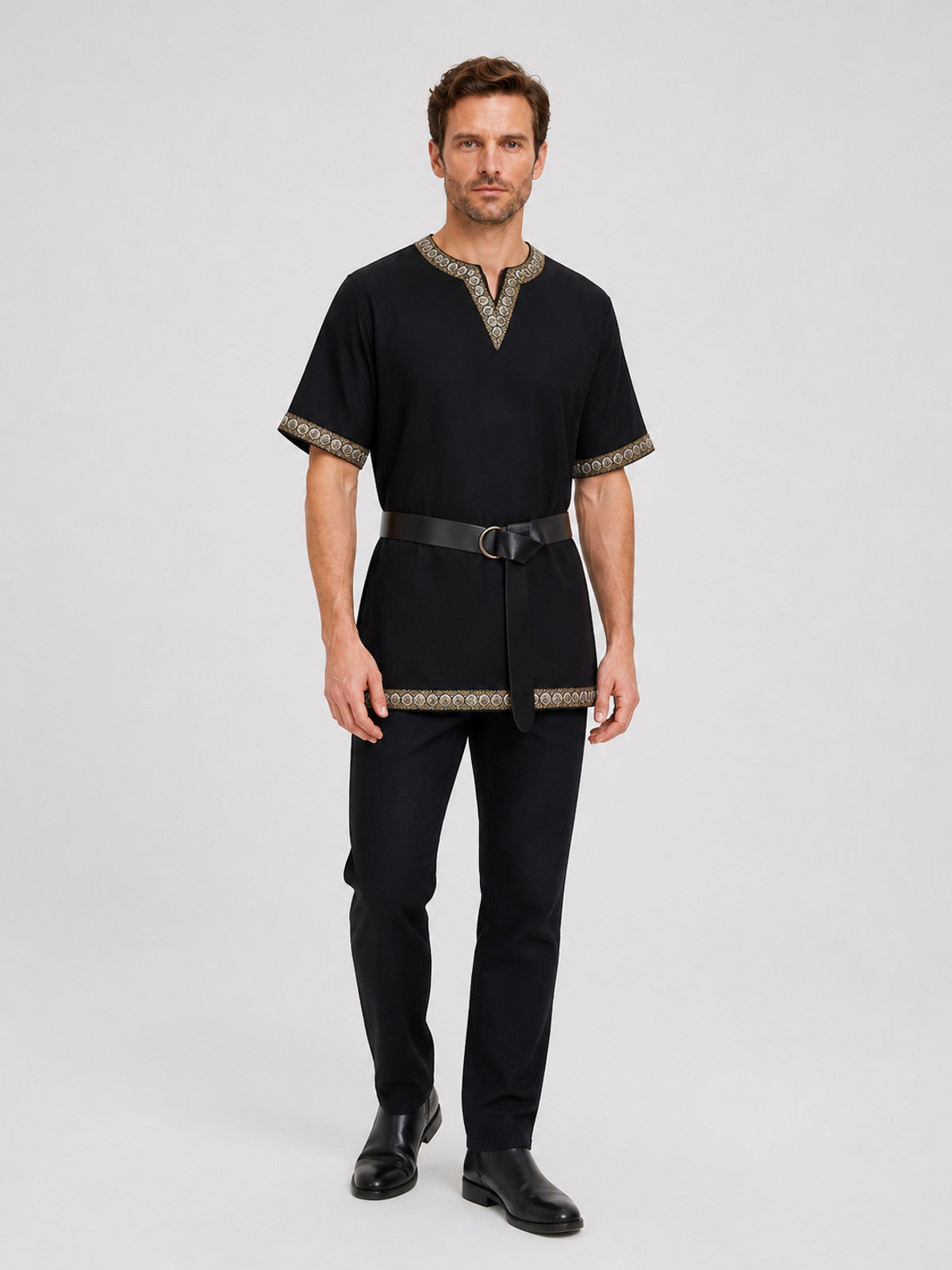 Retro V-Neck Top with Belt and Trim product detail