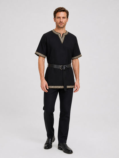 Retro V-Neck Top with Belt and Trim product detail