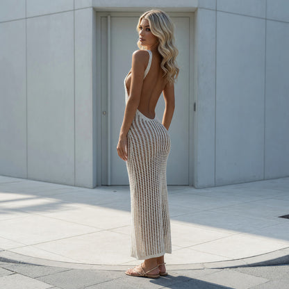 Long Strappy Mesh Dress with an Open Back