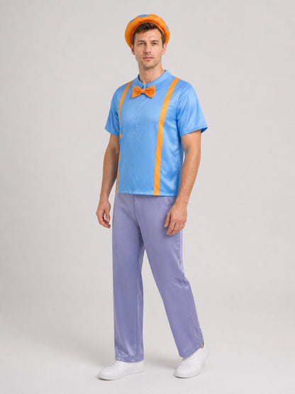 Blippi Cosplay Costume: Shirt, Pants, and Hat Costume Headwear detail