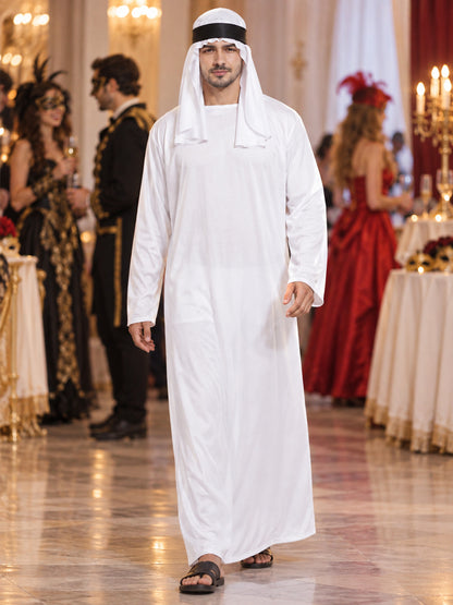 Arabic Cosplay Costume: White Robe, Headscarf, Beard