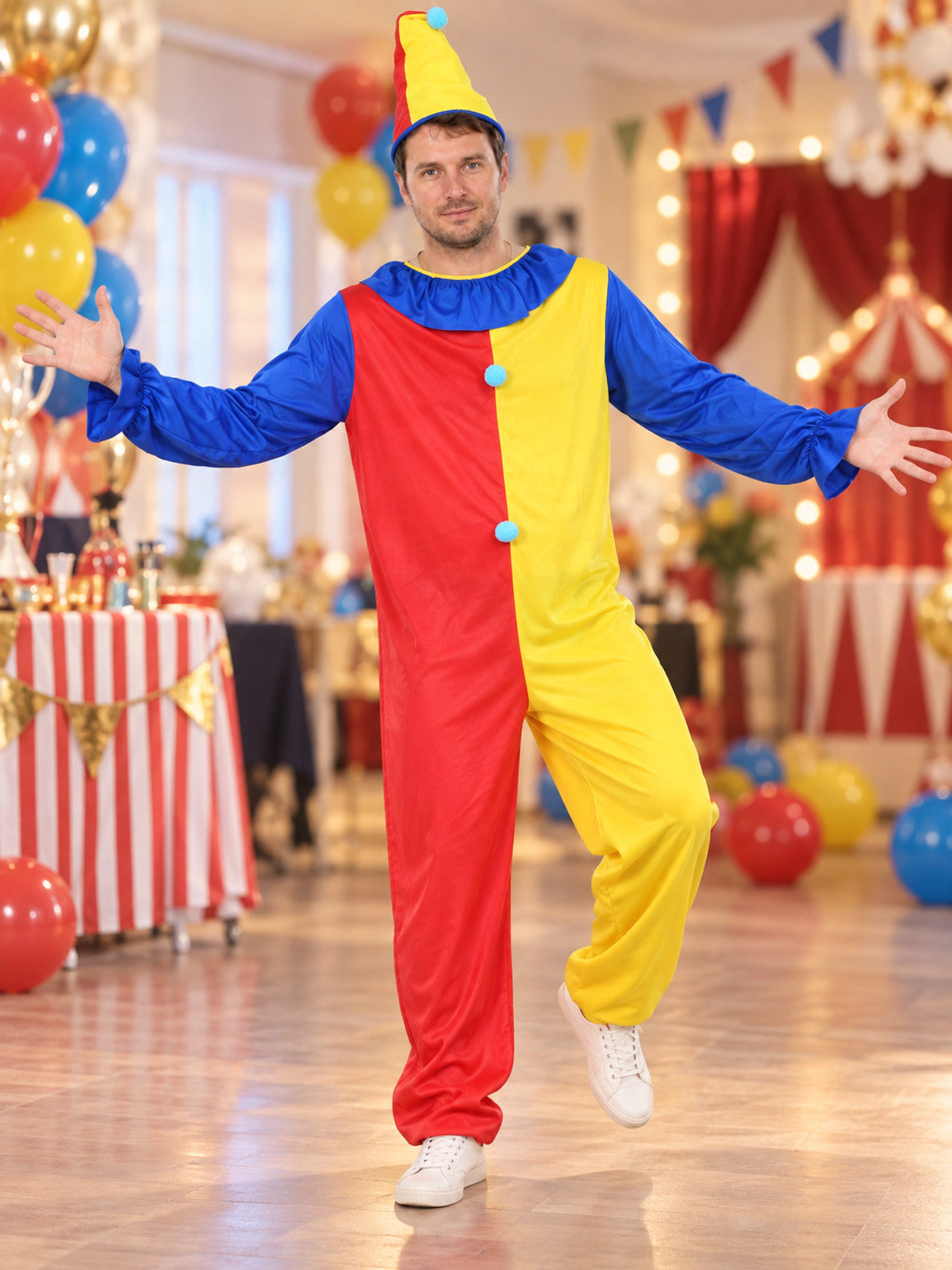 Clown Costume with Hat and Pom-Poms