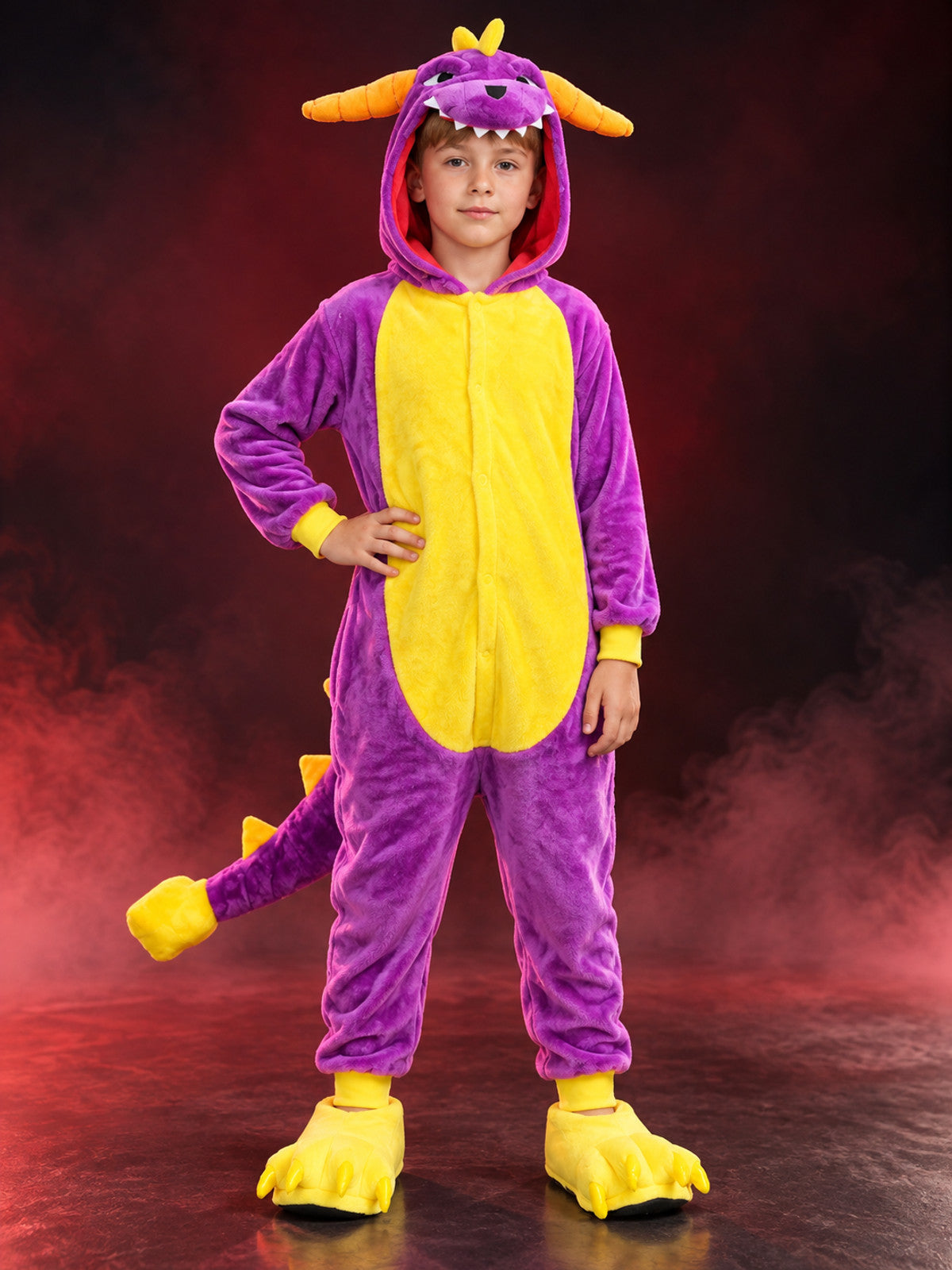 Purple Dragon Hooded and Tailed Pajama Jumpsuit