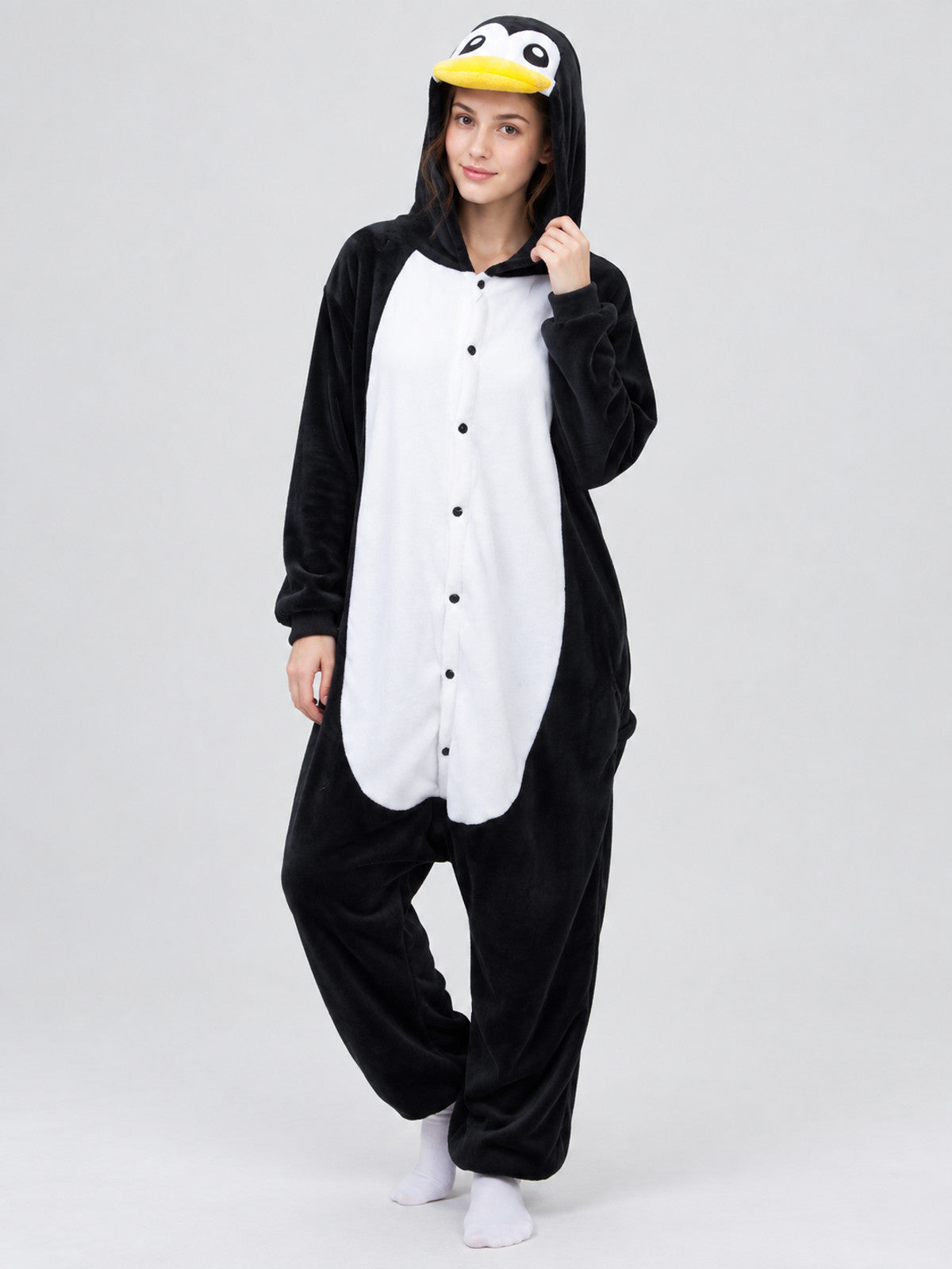 Flannel Penguin Hooded Pajama Jumpsuit
