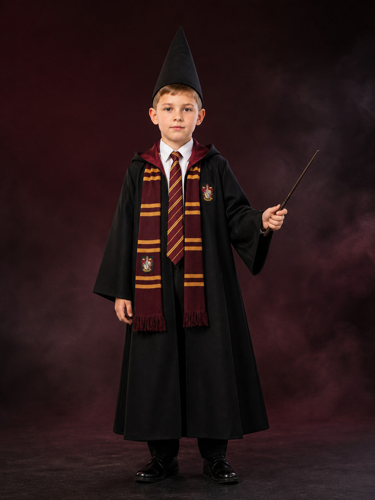 Hooded Wizard Robe Costume Set With Shirt, Tie, Scarf And Pointed Hat main product view