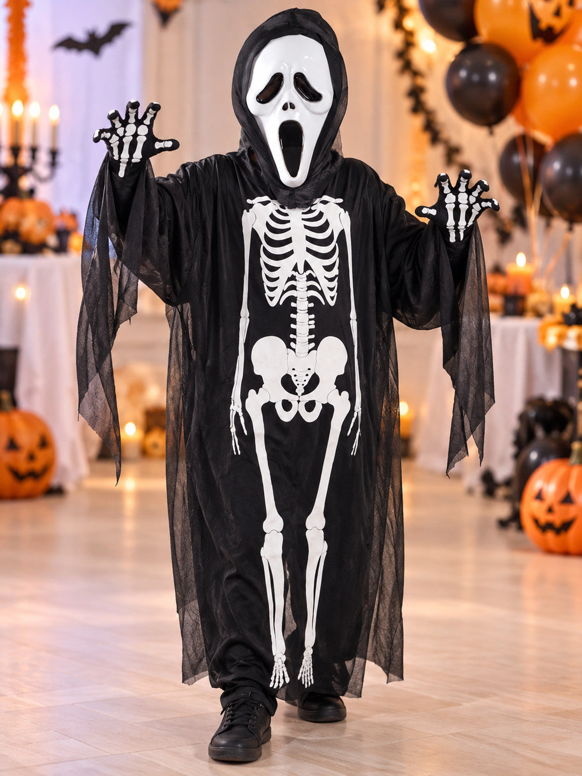 Skeleton Costume with Mask and Gloves lifestyle view