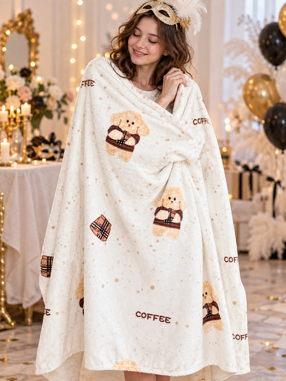 Throw Blanket with Dog and Coffee Cup Pattern