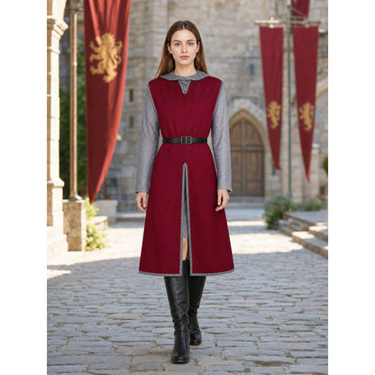 Halloween Medieval Knight Cosplay Costume Set, 3-Piece Burgundy Sleeveless Robe, Silver Chainmail Top And Black Belt For Role Play lifestyle