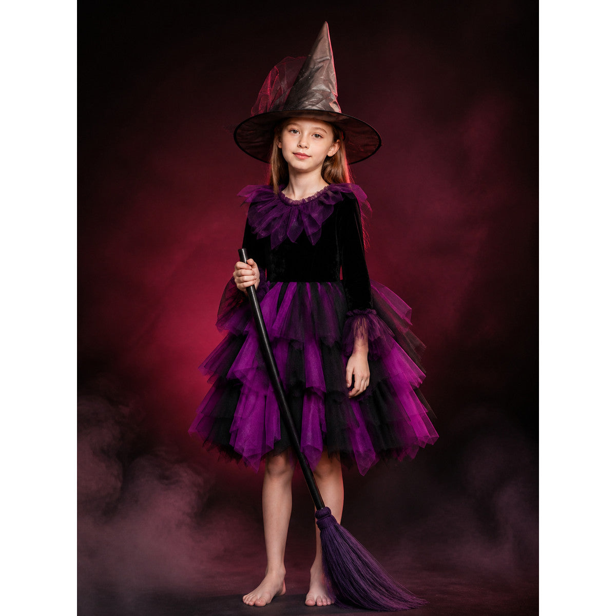 Women's Witch Costume Set, Black & Purple Layered Tulle Dress for Halloween lifestyle