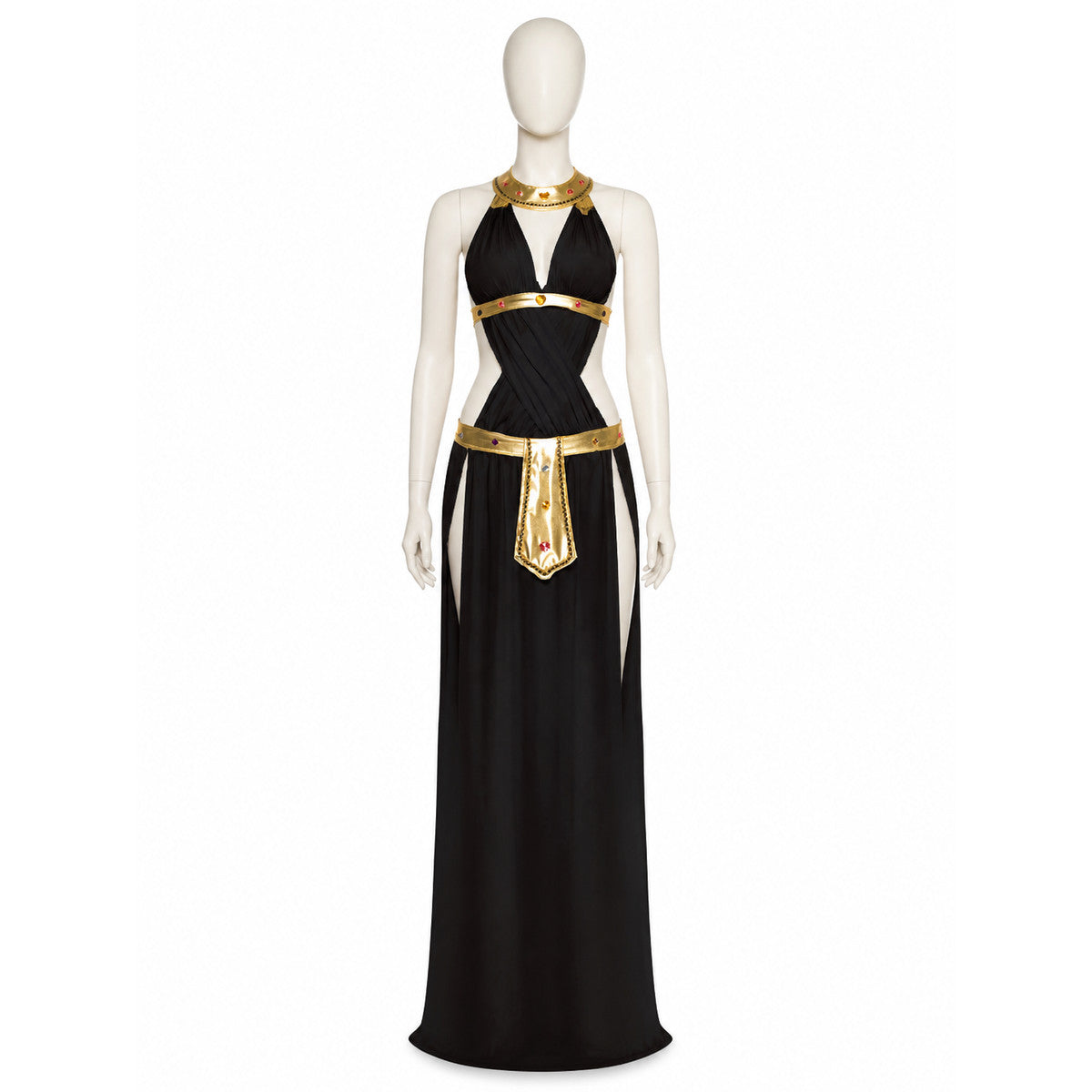 Cleopatra Costume with Gold Jewelry, Black Dress lifestyle
