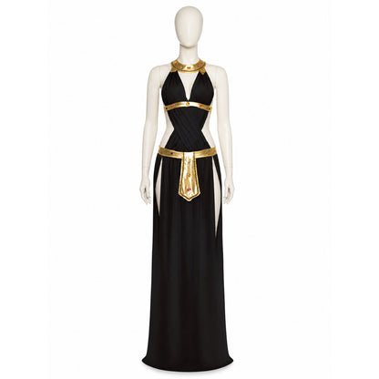 Cleopatra Costume with Gold Jewelry, Black Dress lifestyle