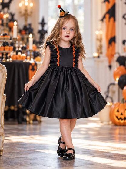 black girls formal dress black sleeveless a-line orange trim back bow product image 2
