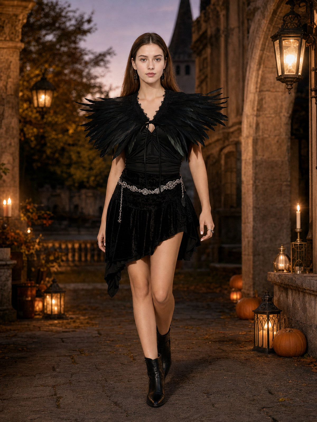 Black Feather Lace Shawl, Single-Layer Shoulder Wrap With Front Bow Tie, Layered