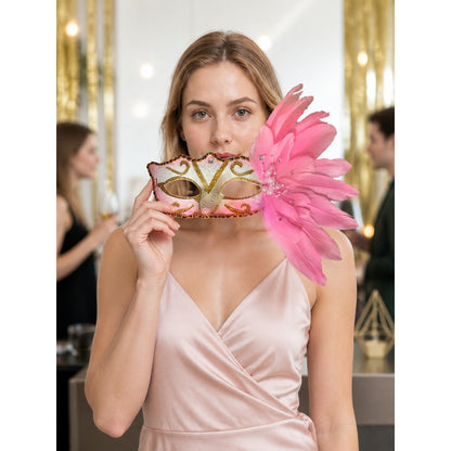 Pink Carnival Mask for Halloween and Cosplay lifestyle view