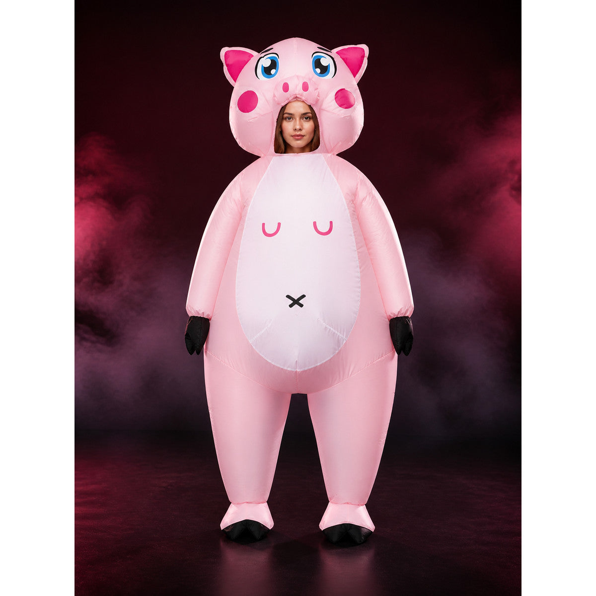 Kids Funny Pink Pig Costume Onesie with Hood, Gloves and Booties for Halloween main product view