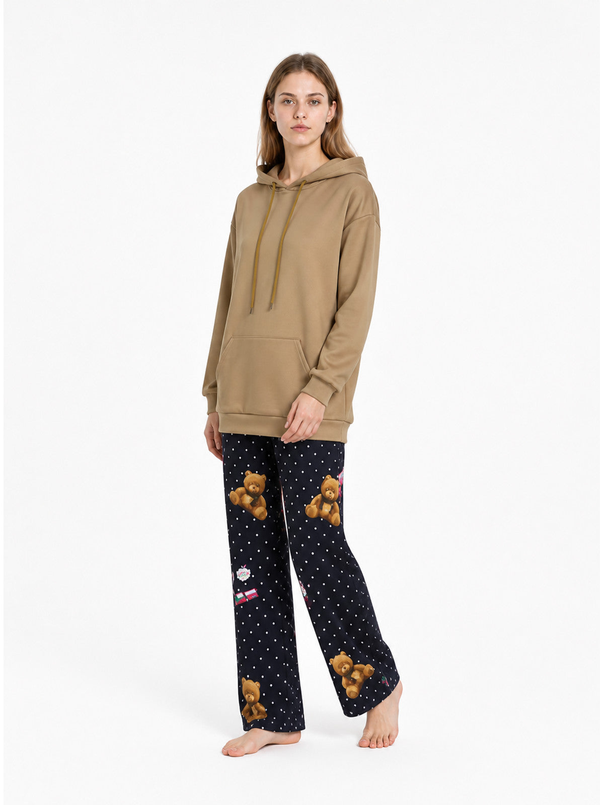 2-Piece Bear-Print Hooded Pajama Set