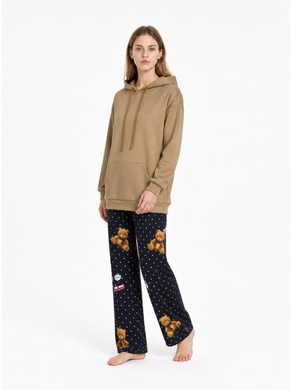 2-Piece Bear-Print Hooded Pajama Set