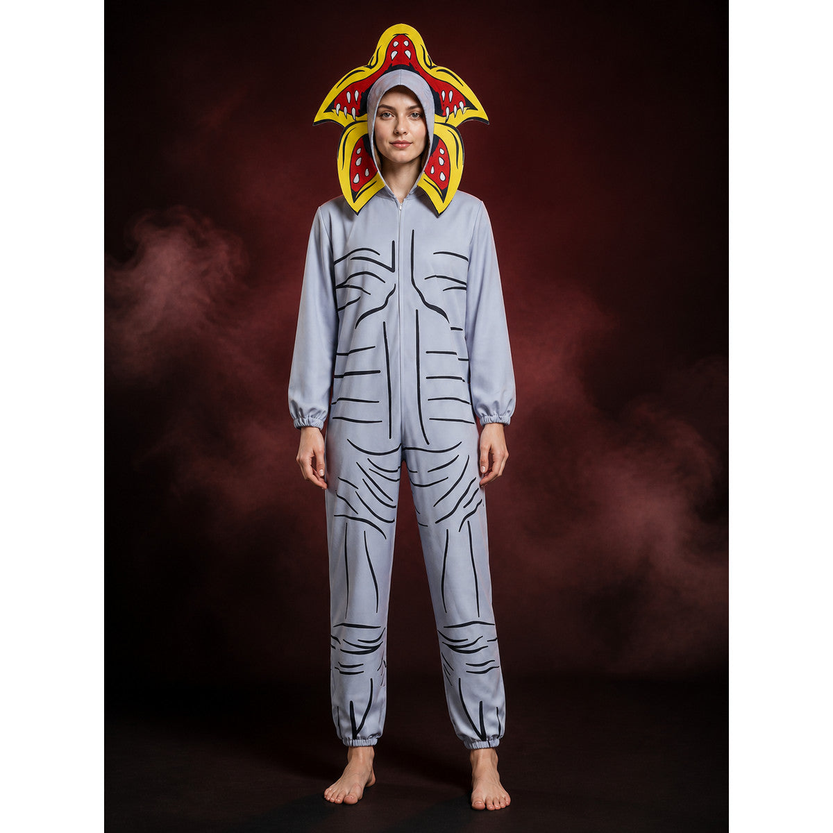 Hooded Carnivorous Plant Cosplay Bodysuit Costume with Flower Collar and Petals main product view