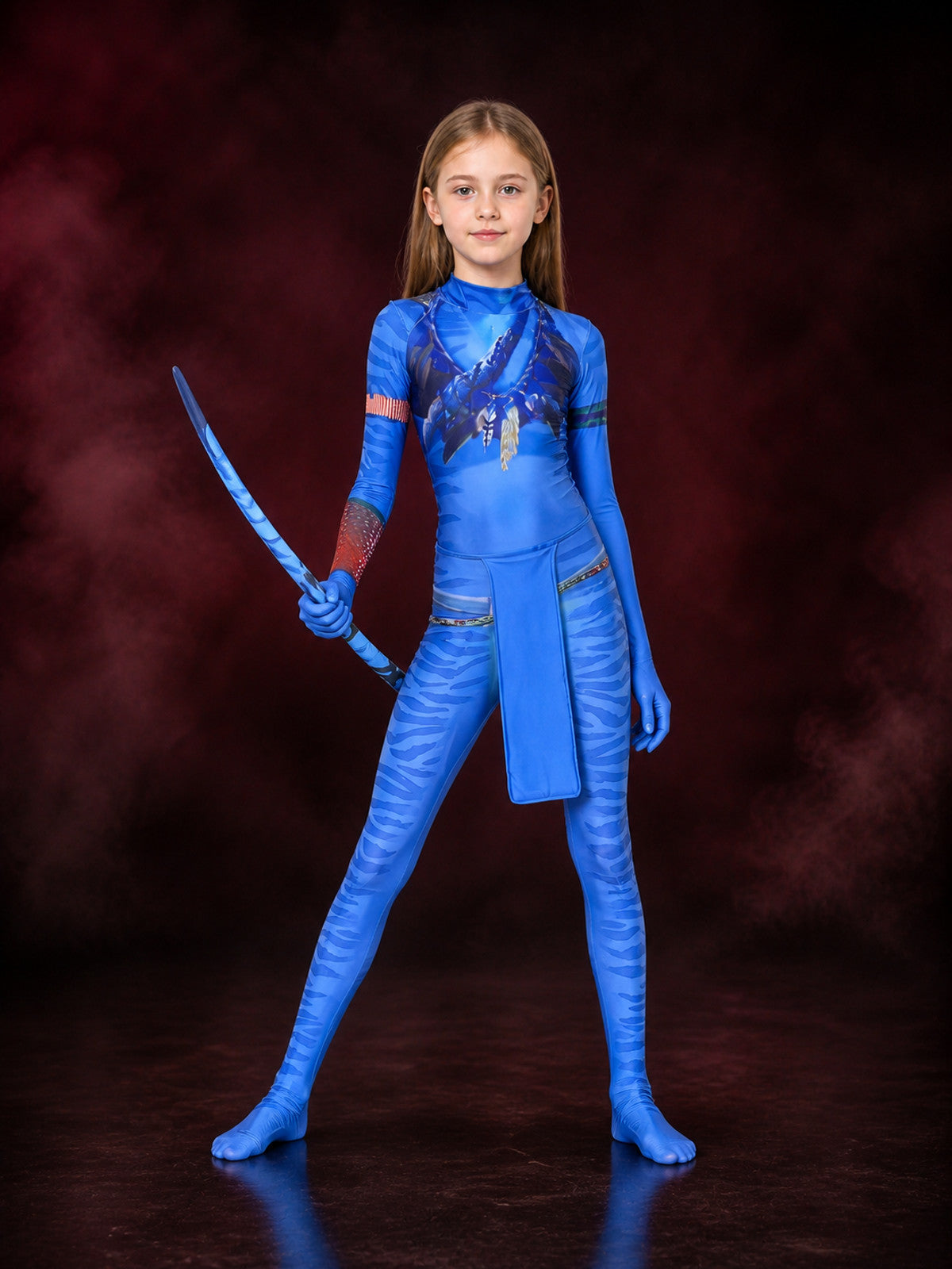 Kids Avatar Bodysuit Costume, Blue Stripe Mesh with Tail - Halloween Outfit main product view