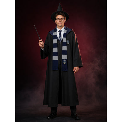 Men's Wizard Costume Set, Hooded Long Robe With Pointed Hat, Glasses, Wand And main product view