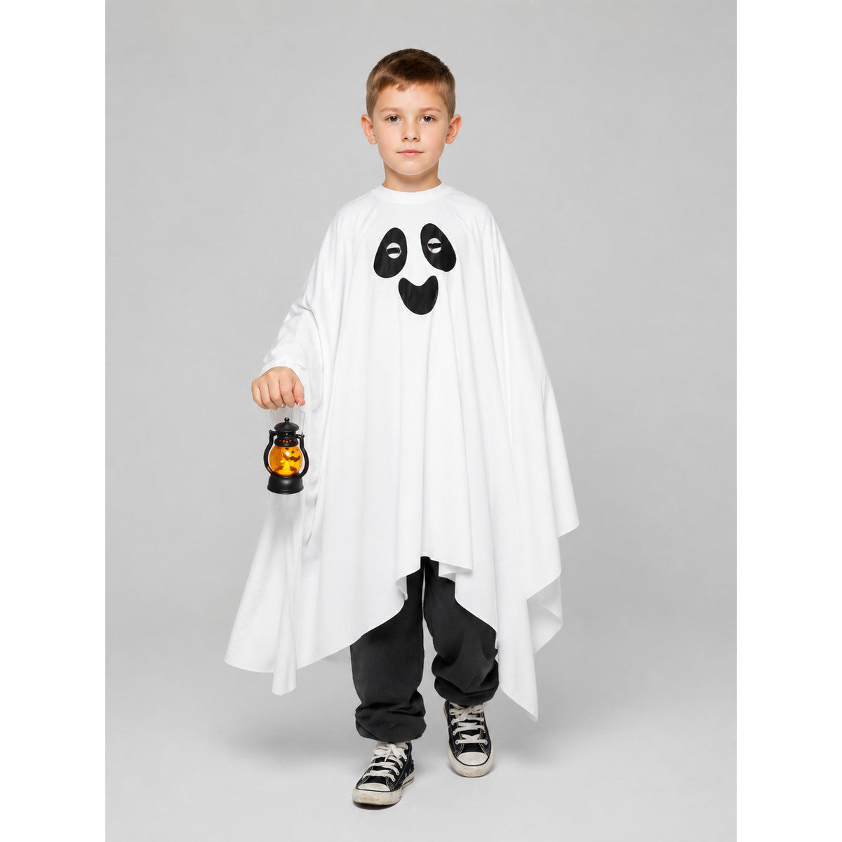 White Ghost Costume with Black Face and Jagged Hem lifestyle