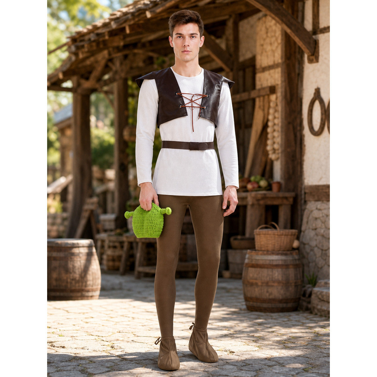 Medieval Shrek Cosplay Costume with Vest and Hat lifestyle view