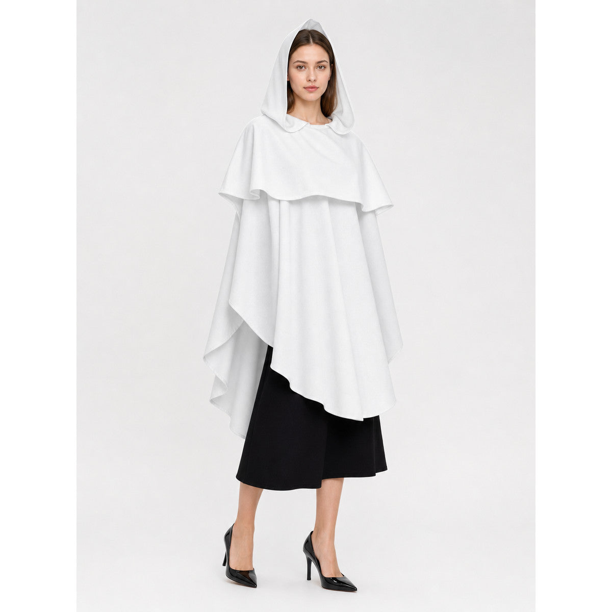 White Medieval Hooded Carnival Cloak lifestyle
