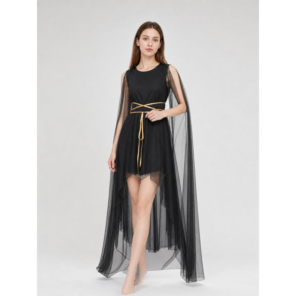 Greek-Style Costume with Black Dress and Gold Belt
