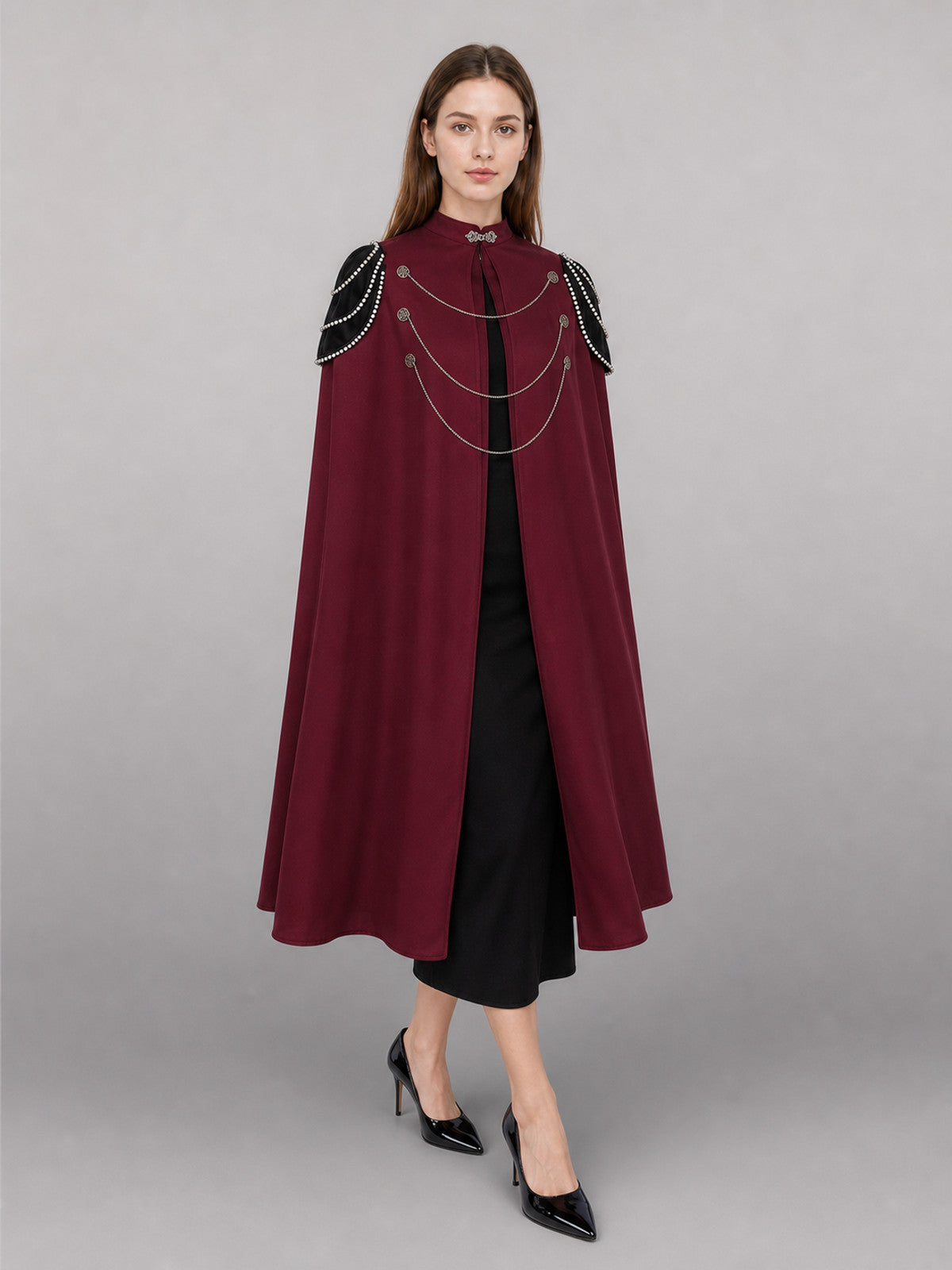 Long Burgundy Carnival Cloak with Hood