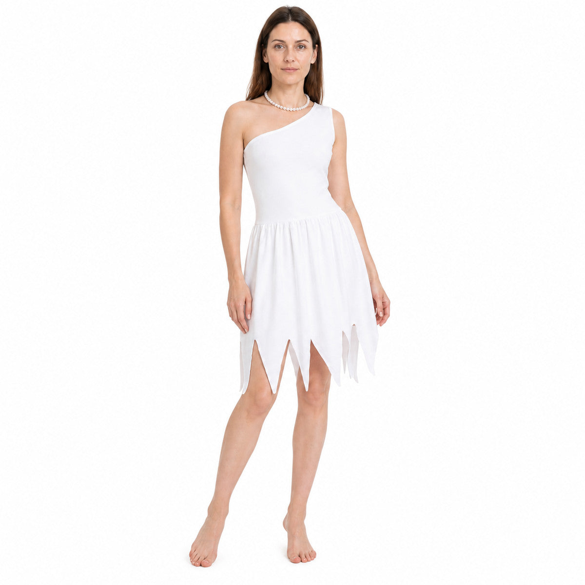 White Asymmetrical Wilma Cosplay Dress Costume Dresses detail