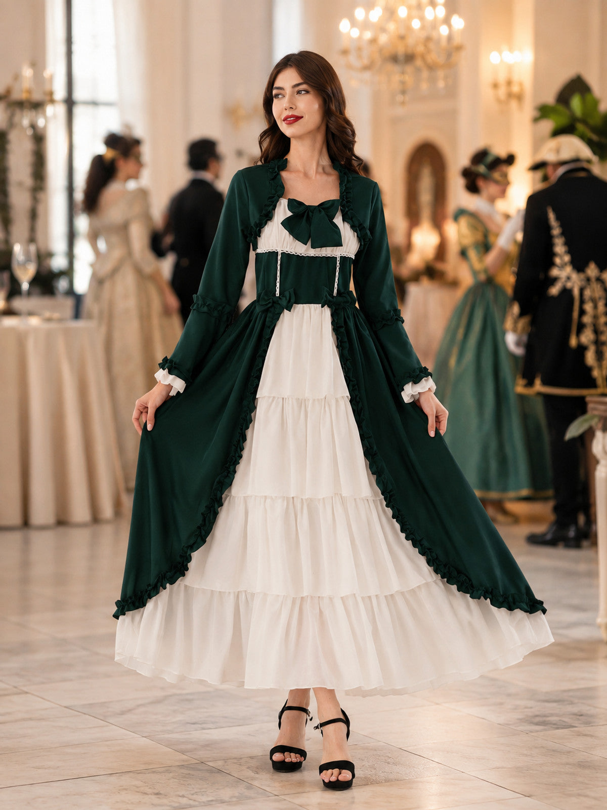 Stage Dark Green Dress with White Trim lifestyle view
