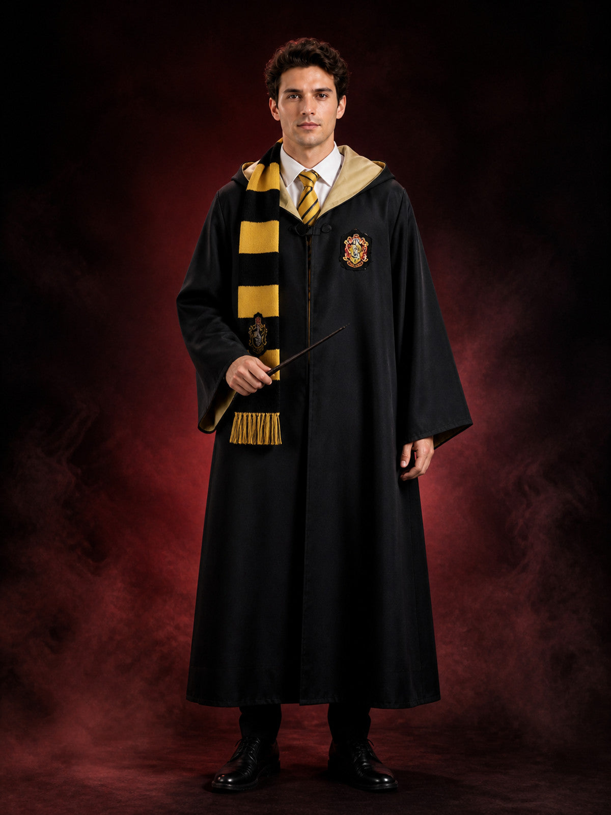 Hufflepuff Wizard Costume Set, Hooded Robe with Tie and Scarf main product view